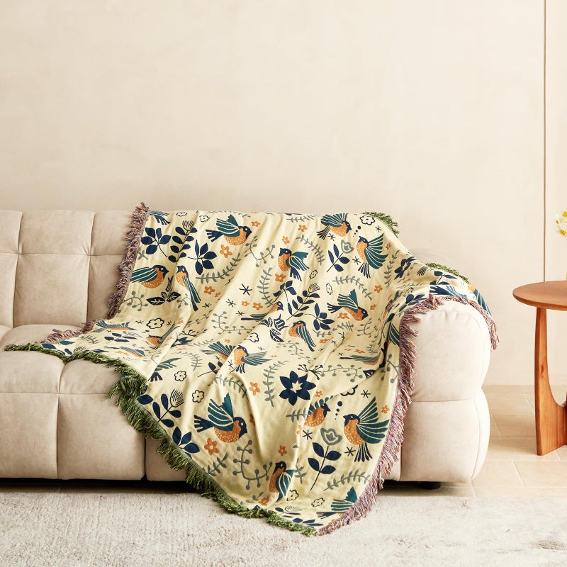 MSGKV Boho Throw Blanket 50"x60" Cotton Blanket for Couch and Sofa Cover for Living Room Spring Throw Decorative Woven Bird Blankets - Image 5