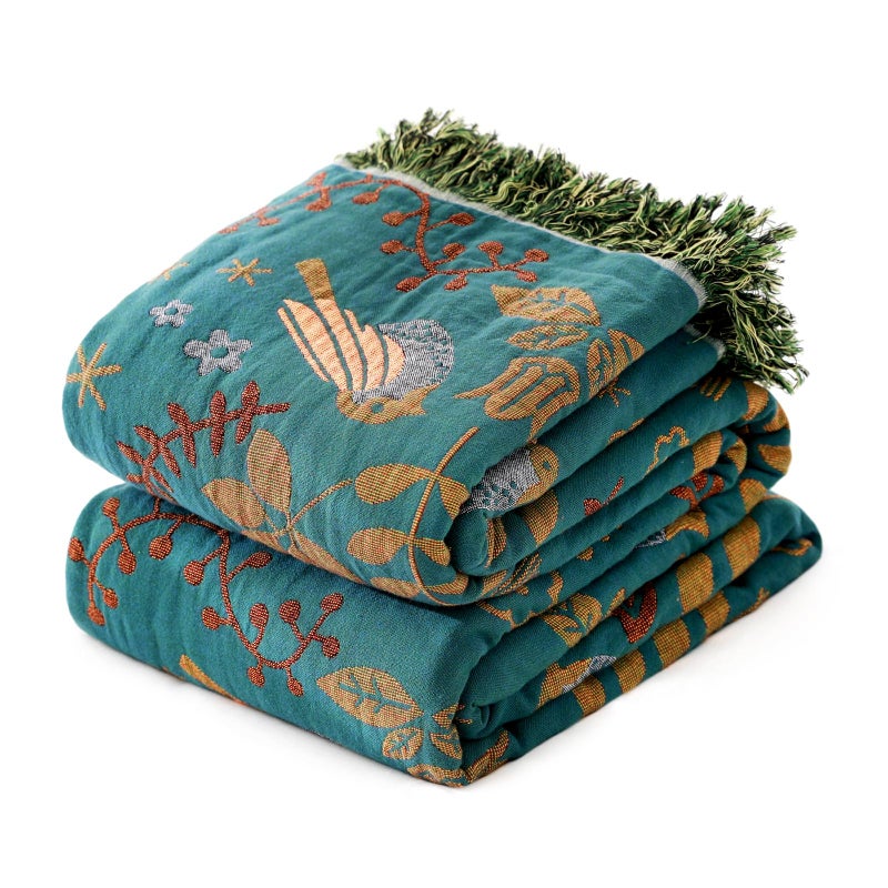 MSGKV Boho Throw Blanket 50"x60" Cotton Blanket for Couch and Sofa Cover for Living Room Spring Throw Decorative Woven Bird Blankets - Image 1
