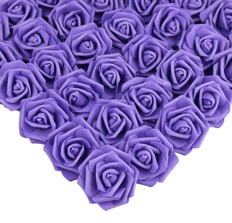 Lightingsky 3 x 1.6 x 3 inches 100pcs DIY Real Touch 3D Artificial Foam Rose Head Without Stem for Wedding Party Home Decoration (100pcs  Dark Purple)