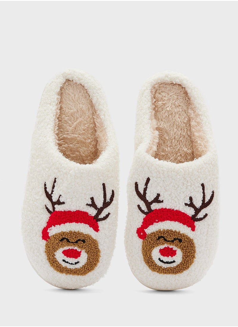 Ginger Christmas Reindeer Plush Slippers - Image 1