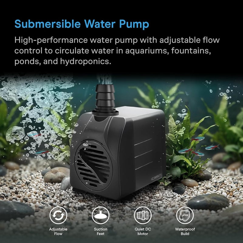 AC Infinity Submersible Water Pump 211 GPH (800 L/H), Ultra Quiet 18W Fish Tank Flow Pressure Control with 5 ft. High Lift Pump for Aquariums, Fountains, Ponds, Pools, Hydroponics - Image 2