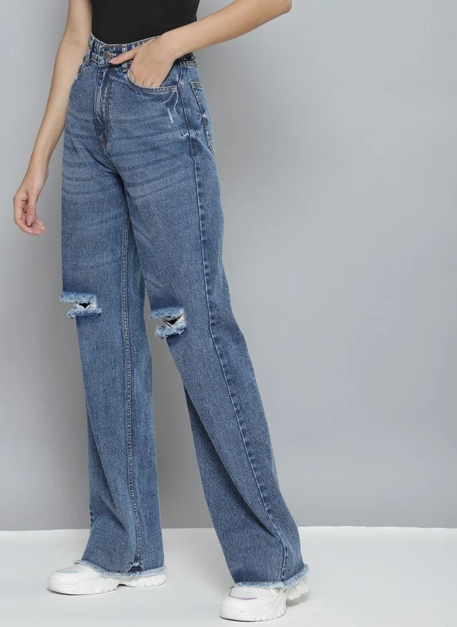 ساسافراس Comfort Wide Leg High-Rise Mildly Distressed Jeans for Women