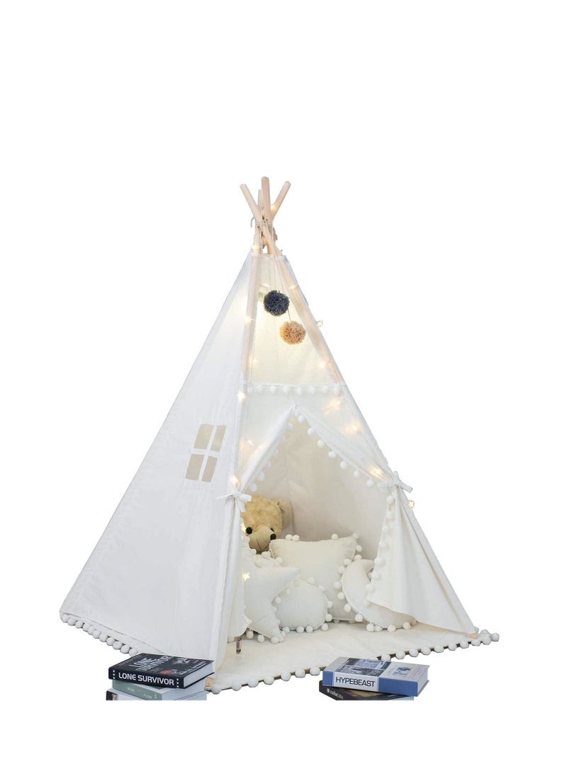 Cool Baby Cool Baby Kids Foldable Teepee Play Tent with String Lights 140*140*145cm White  - Image 1