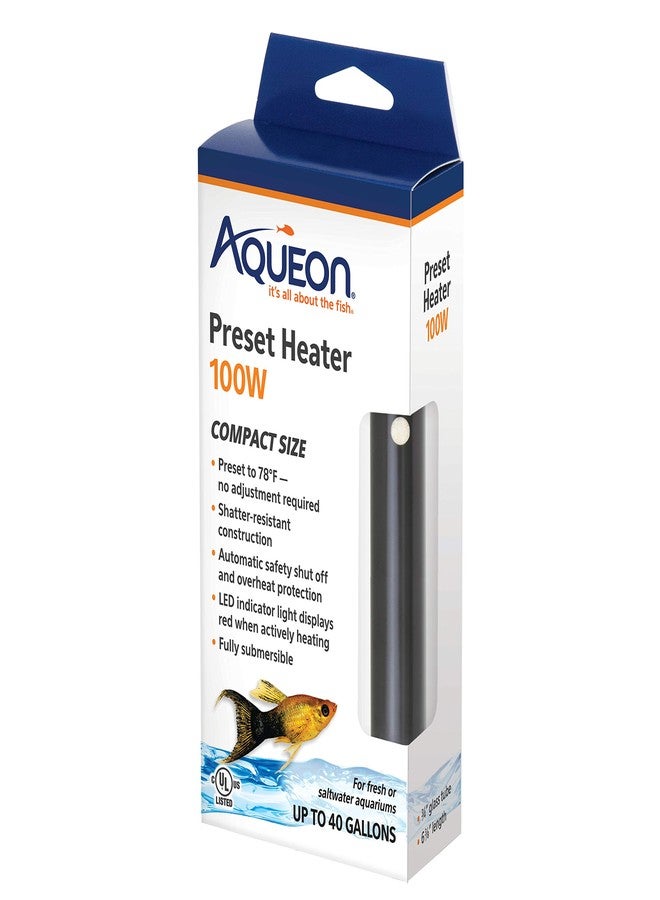 Aqueon Aquarium Fish Tank Preset Heater For Up To 40 Gallons, 100 Watts - Image 1