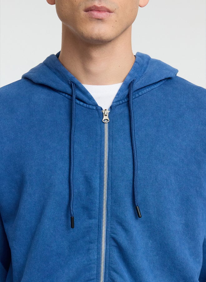 trendyol Indigo Oversize/Wide Cut Hooded Faded Effect Cardigan/Non-Raised Sweatshirt - Image 4
