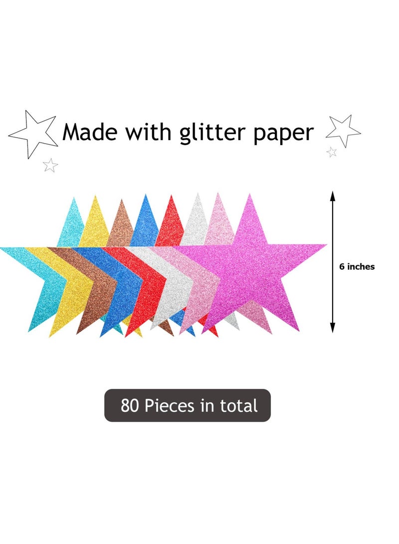 SOLARAE 80 قطعة من قصاصات النجوم اللامعة ورق نجوم كونفيتي لزينة لوحة الإعلانات في الفصل وحائط الحفلات، ألوان غنية، بطول 6 بوصات - Image 3