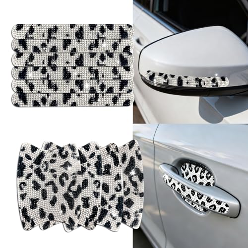 I3DIDEA 10PCS Bling Car Door Handle Protectors 4 Door Bowl Stickers 6 Handle Strips Crystal Rhinestone AntiScratch Car Accessories Sparkling Auto Decor Universal for SUV Sedan Truck Cows - Image 1