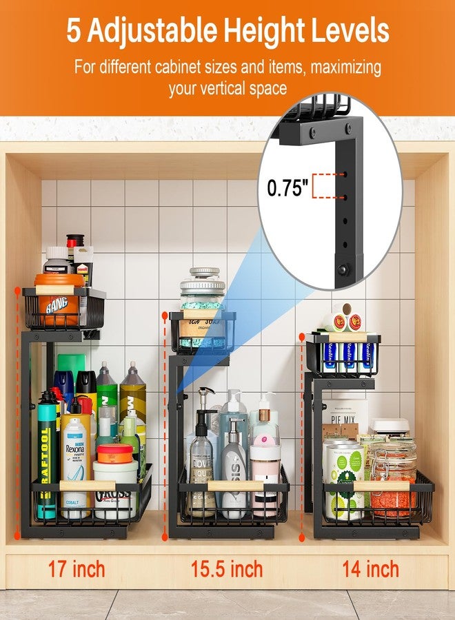 REALINN Under Sink Organizer, 2 Pack Height Adjustable Under Sink Organizers and Storage, 2 Tier Pull Out Drawer Cabinet Storage for Kitchen Bathroom - Image 3