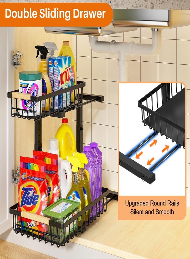 REALINN Under Sink Organizer, 2 Pack Height Adjustable Under Sink Organizers and Storage, 2 Tier Pull Out Drawer Cabinet Storage for Kitchen Bathroom - Image 2