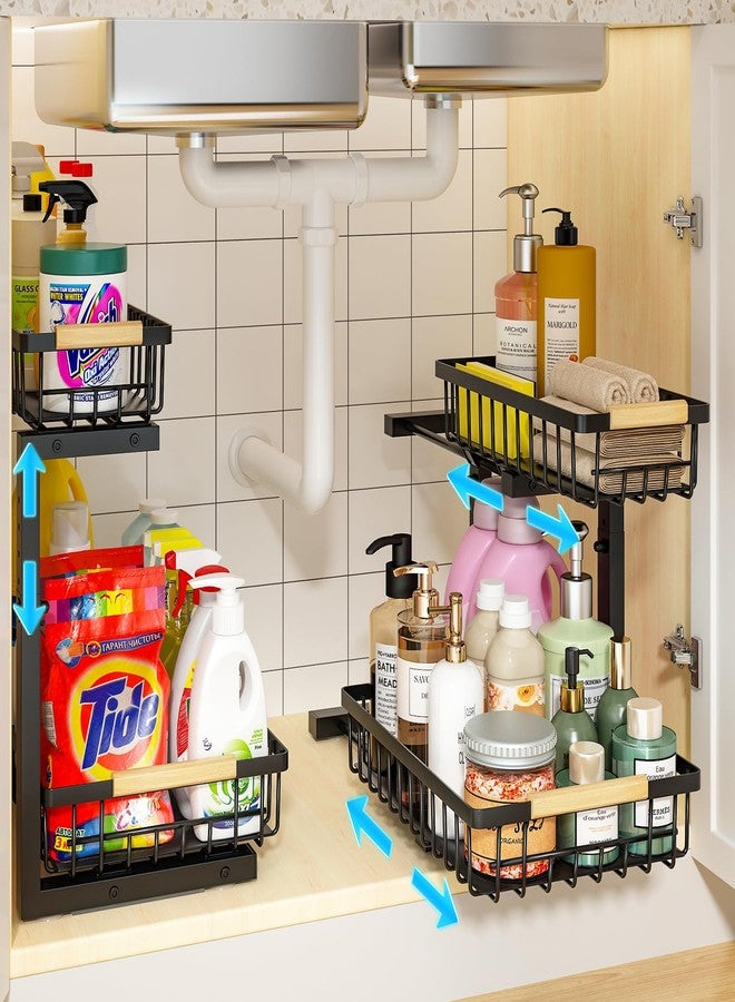 REALINN Under Sink Organizer, 2 Pack Height Adjustable Under Sink Organizers and Storage, 2 Tier Pull Out Drawer Cabinet Storage for Kitchen Bathroom - Image 1