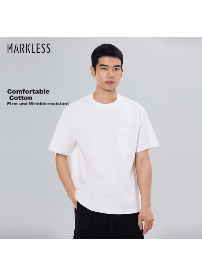 Markless Textured Breathable T-Shirt For Men, Summer New Round Neck Men'S Short Sleeve Loose Top, 5648 Pearl White, L - Image 1