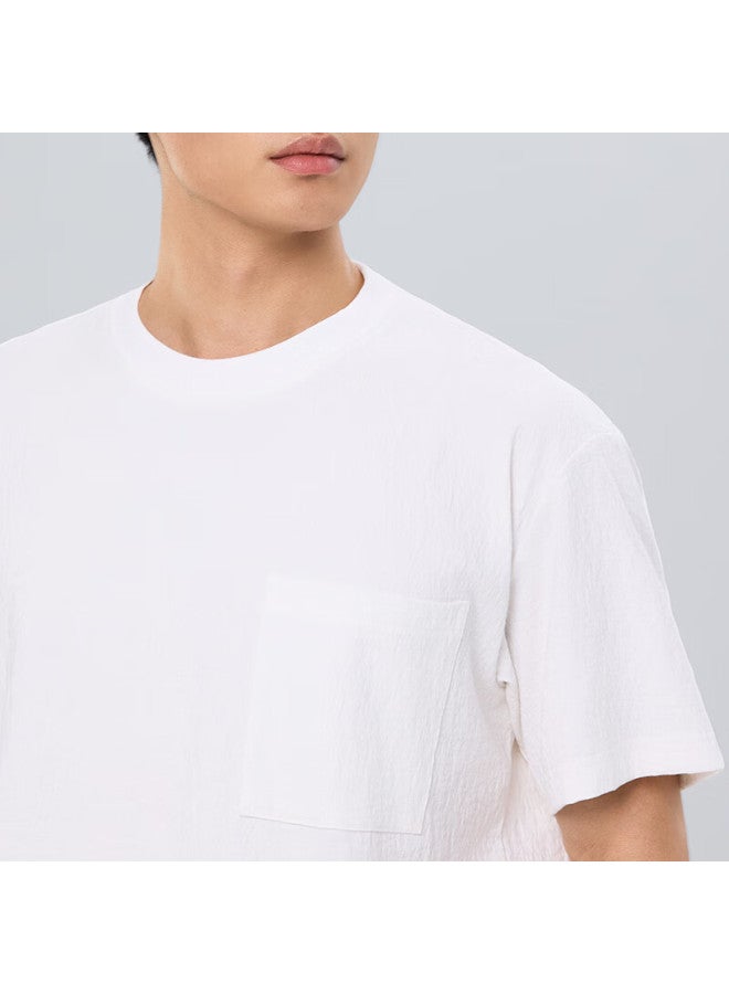 Markless Textured Breathable T-Shirt For Men, Summer New Round Neck Men'S Short Sleeve Loose Top, 5648 Pearl White, L - Image 3