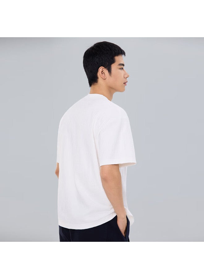 Markless Textured Breathable T-Shirt For Men, Summer New Round Neck Men'S Short Sleeve Loose Top, 5648 Pearl White, L - Image 2