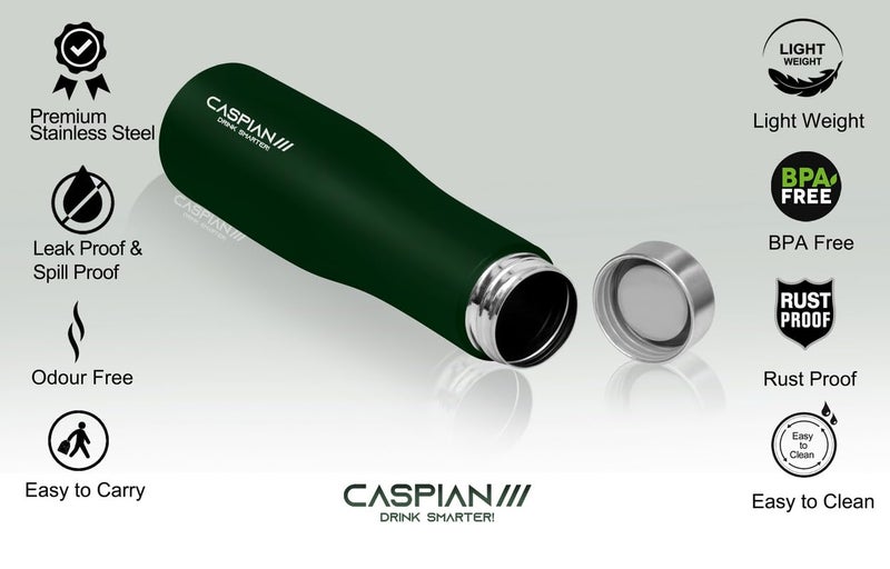 CASPIAN /// Aqua Stainless Steel Water Bottle (Green, 1 Litre)| Leak Proof Thunder for Fridge Home Office Travel School Kids Boys Girls Adults Sports Gym Yoga - Image 4