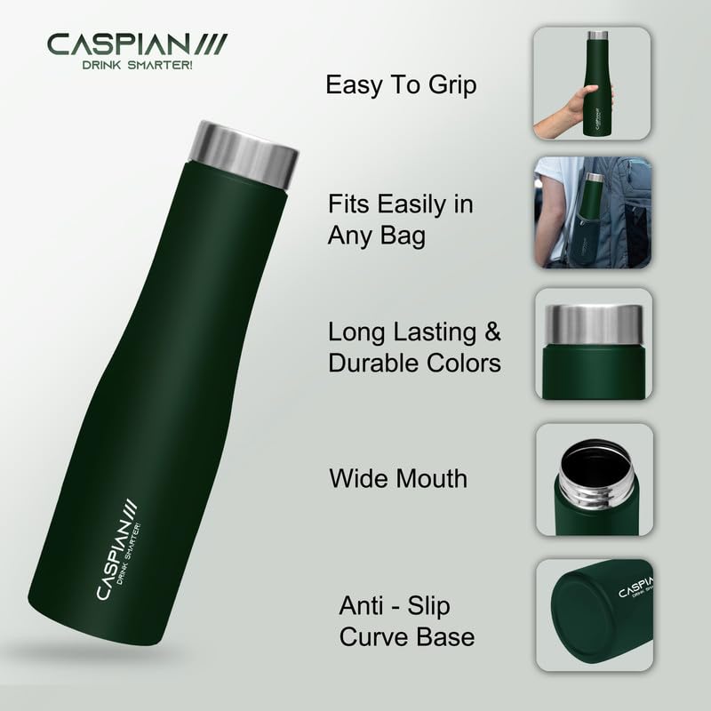 CASPIAN /// Aqua Stainless Steel Water Bottle (Green, 1 Litre)| Leak Proof Thunder for Fridge Home Office Travel School Kids Boys Girls Adults Sports Gym Yoga - Image 3