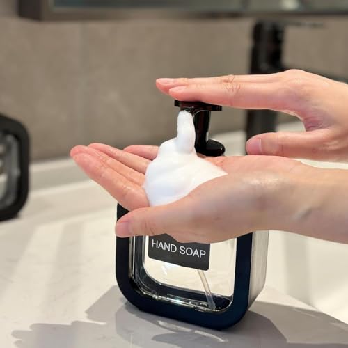 RATAVA Black Foaming Soap Dispenser Bottle – 300ml Refillable Pump Container for Hand Soap, Shampoo, Face Cleanser & More – Modern Square Design for Bathroom, Kitchen, Travel Use 1pc - Image 4