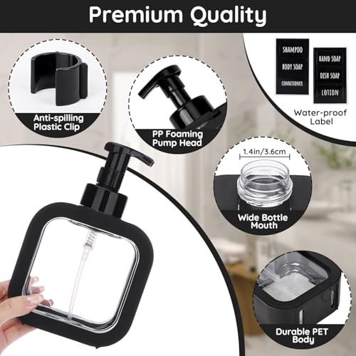 RATAVA Black Foaming Soap Dispenser Bottle – 300ml Refillable Pump Container for Hand Soap, Shampoo, Face Cleanser & More – Modern Square Design for Bathroom, Kitchen, Travel Use 1pc - Image 3