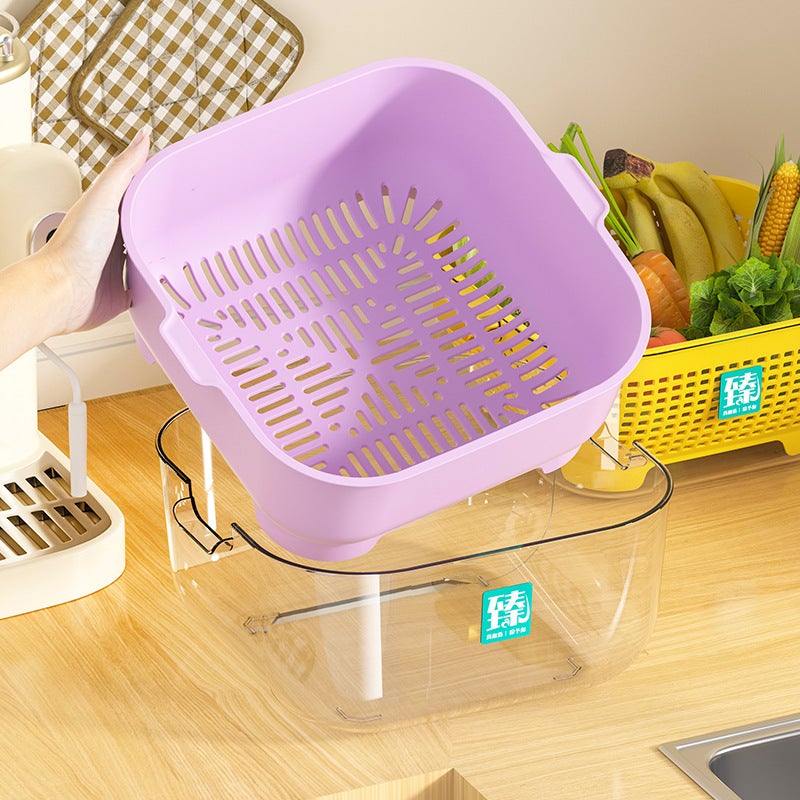 Pet Double-Layer Draining Basket Household Vegetable And Fruit Large Capacity Storage Basket Kitchen Multi-Functional Fruit And Vegetable Washing Basket - Image 3