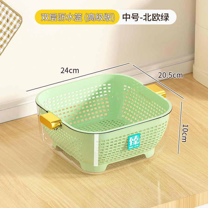 Pet Double-Layer Draining Basket Household Vegetable And Fruit Large Capacity Storage Basket Kitchen Multi-Functional Fruit And Vegetable Washing Basket - Image 1