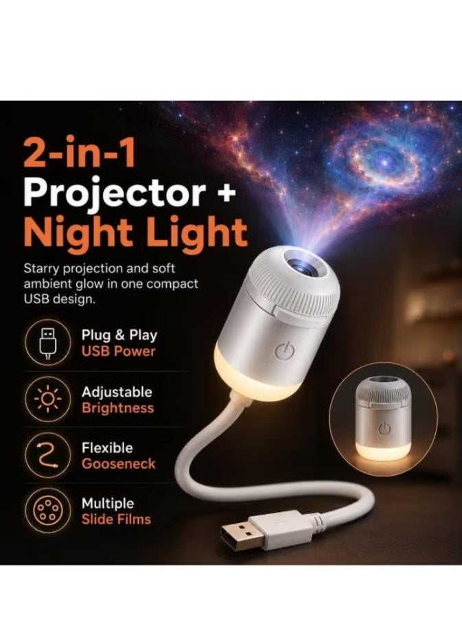 ELTRAZONE USB Powered 2-in-1 Galaxy Star Projector LED Night Light – Adjustable Brightness, Flexible Neck, Starry Sky Projection Lamp with Multiple Projection Films for Bedroom, Nursery & Gifts - Image 1