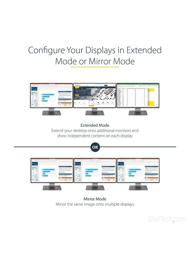 StarTech .com 3-Port Multi Monitor Adapter - Mini DisplayPort to HDMI MST Hub - Triple 1080p/Dual 4K 30Hz - Video Splitter for Extended Desktop Mode on Windows Only - mDP 1.2 to 3x HDMI (MSTMDP123HD) - Image 5
