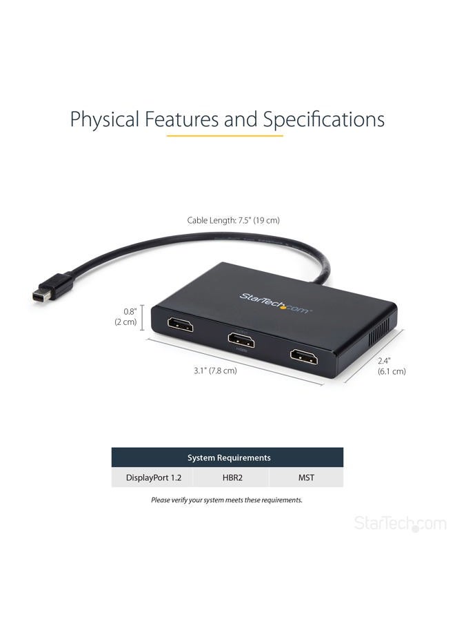 StarTech .com 3-Port Multi Monitor Adapter - Mini DisplayPort to HDMI MST Hub - Triple 1080p/Dual 4K 30Hz - Video Splitter for Extended Desktop Mode on Windows Only - mDP 1.2 to 3x HDMI (MSTMDP123HD) - Image 3