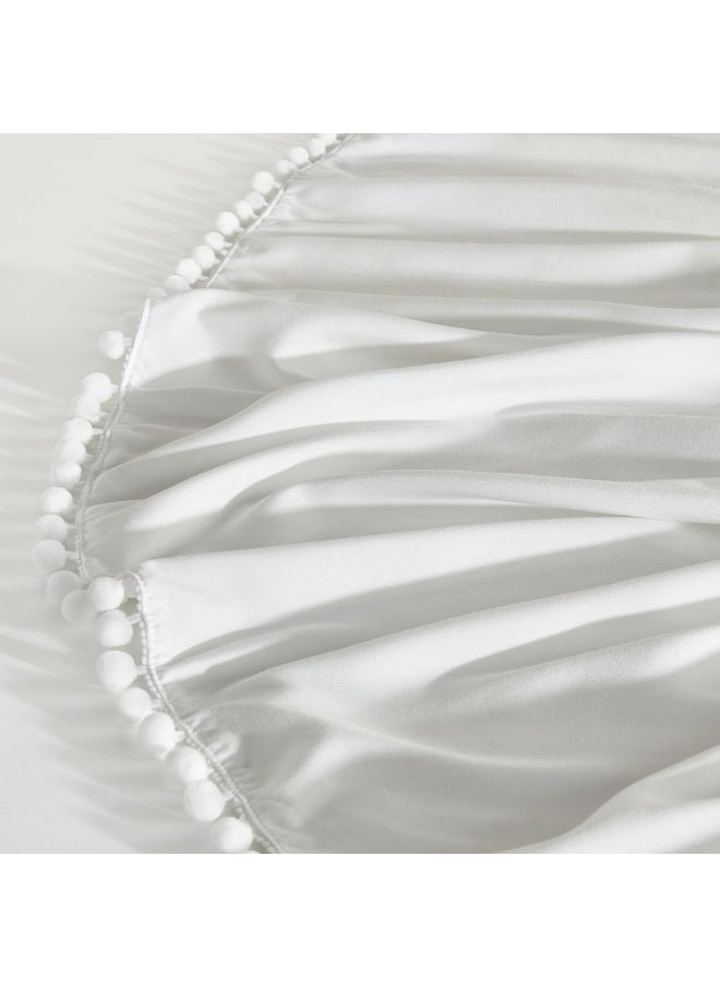 TILLYOU TILLYOU Ruffled Crib Skirt with Pompoms, Microfiber Nursery Crib Toddler Bedding Skirts for Baby Boys Girls, 14' Drop, White  - Image 3
