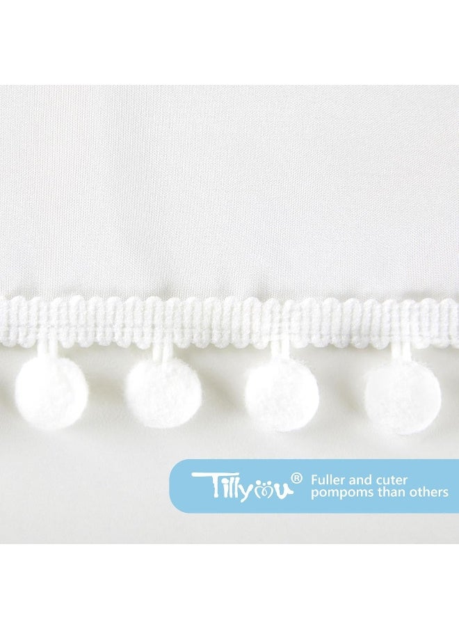 TILLYOU TILLYOU Ruffled Crib Skirt with Pompoms, Microfiber Nursery Crib Toddler Bedding Skirts for Baby Boys Girls, 14' Drop, White  - Image 4