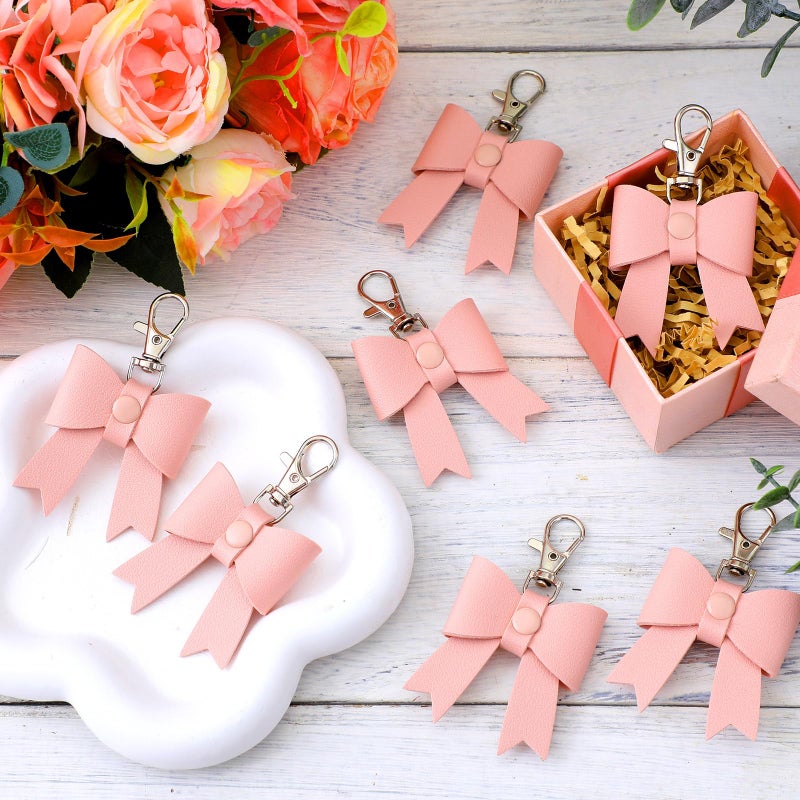Equsion 12 Pcs Leather Bow Keychain Bulk Cute Bow Keychain Pendant Gifts for Valentine Gift Purse Charms Decor Women Girls(Pink) - Image 5
