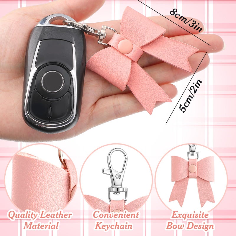 Equsion 12 Pcs Leather Bow Keychain Bulk Cute Bow Keychain Pendant Gifts for Valentine Gift Purse Charms Decor Women Girls(Pink) - Image 2
