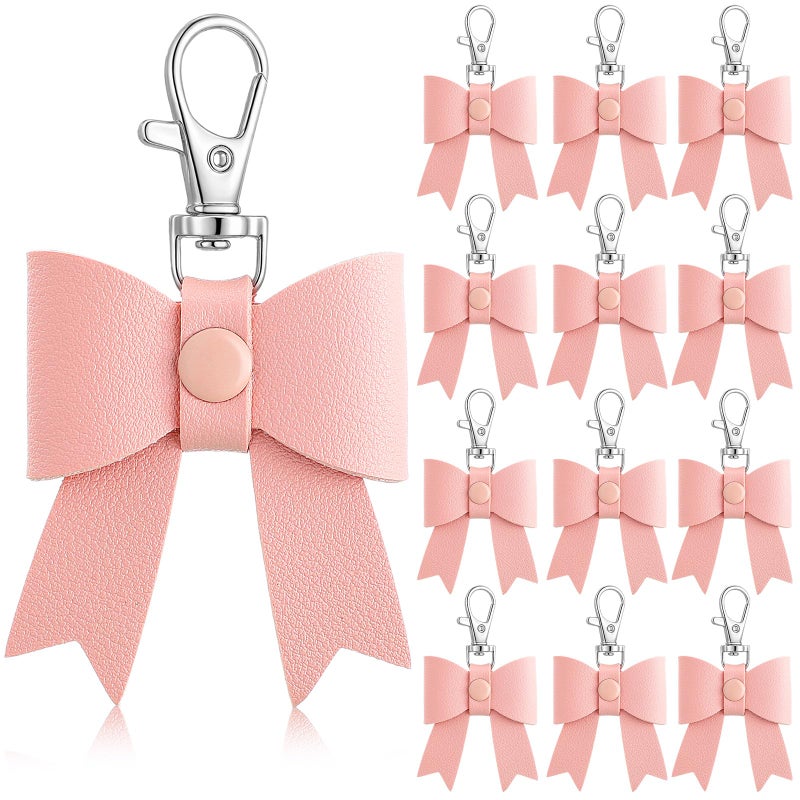 Equsion 12 Pcs Leather Bow Keychain Bulk Cute Bow Keychain Pendant Gifts for Valentine Gift Purse Charms Decor Women Girls(Pink) - Image 1