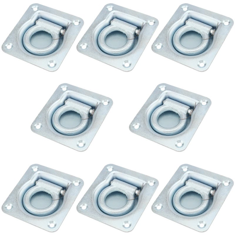 SHEUTSAN 8 Pack Recessed DRing Tie Down Anchors Steel Flush Mount DRings Heavy Duty Recessed Pan Fitting DRings for Truck Trailer Deliveries 6000 Lbs Breaking Strength