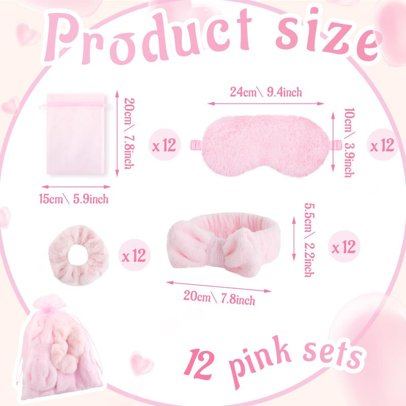 Fanfanwin 72 Pcs Sleepover Party Supplies for Girl Spa Slumber Birthday Favors Throw Blanket Pillow Eye Mask Headband Scrunchies (Solid Color,Pink) - Image 2