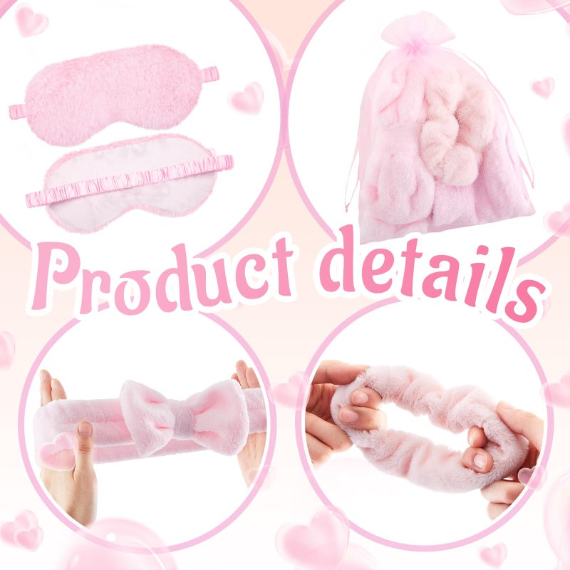 Fanfanwin 72 Pcs Sleepover Party Supplies for Girl Spa Slumber Birthday Favors Throw Blanket Pillow Eye Mask Headband Scrunchies (Solid Color,Pink) - Image 4