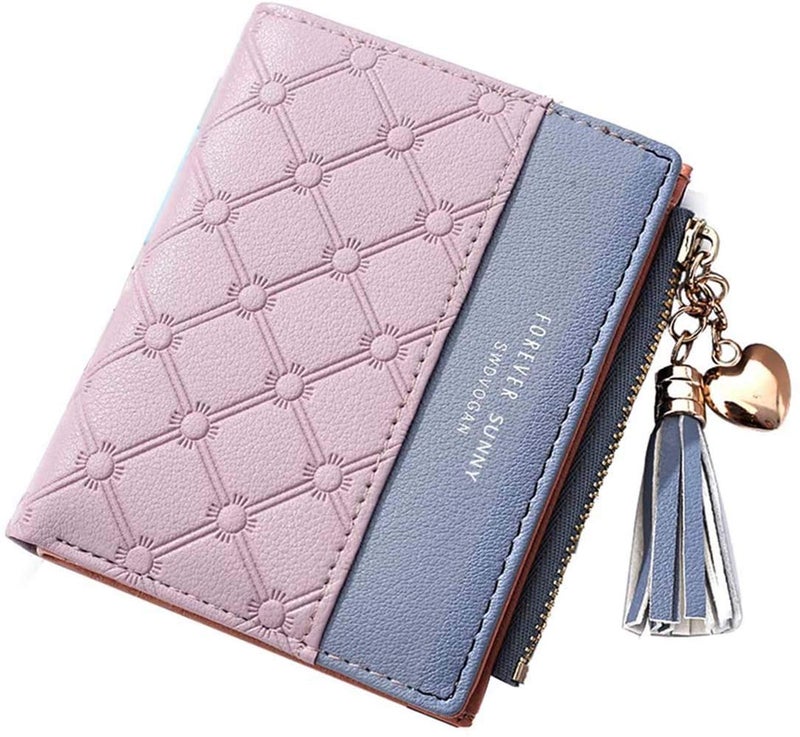 Valentoria Womens Small Wallet Mini Purse Bifold Slim Card Case Holder Zipper Coin Pocket Girls Cute Tassels & Love Wallets - Image 1