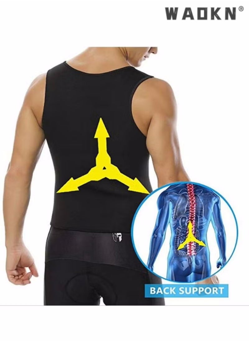WAOKN - Men Sauna Shaper Vest Thermo Sweat Shapewear Slimming Tank Top Gym Fitness Workout Zipper Corset Shirt Fat Burning Slimming Body Shaper Sauna Vest - Image 1