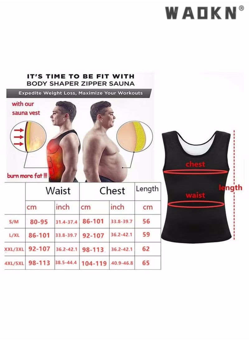 WAOKN - Men Sauna Shaper Vest Thermo Sweat Shapewear Slimming Tank Top Gym Fitness Workout Zipper Corset Shirt Fat Burning Slimming Body Shaper Sauna Vest - Image 1
