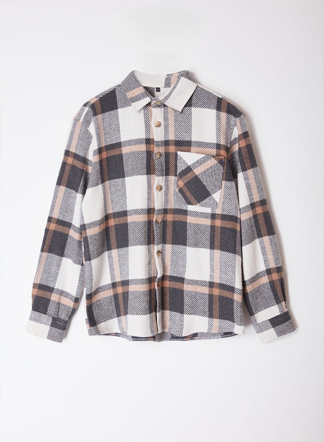 trendyol Beige Unisex Regular Fit Winter Plaid Checked Lumberjack Jacket Shirt TMNAW25GO00012 - Image 5