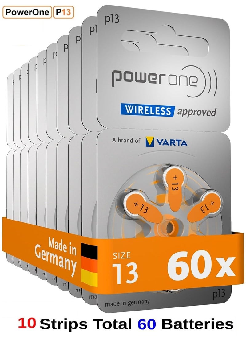 Power One Hearing Aid Battery Power One Size 13 Made in Germany Genuine 60 Pack  - Image 1
