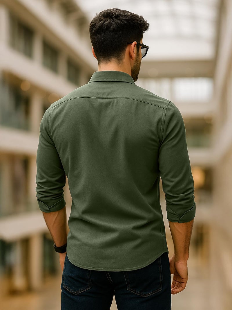 Veirdo® Men's Pure Cotton Utility Shirt | Full Sleeve Casual Button-Down with Dual Chest Pockets | Stylish & Comfortable Everyday Wear | VD_FS_RC_SH_OLV_M Olive - Image 4