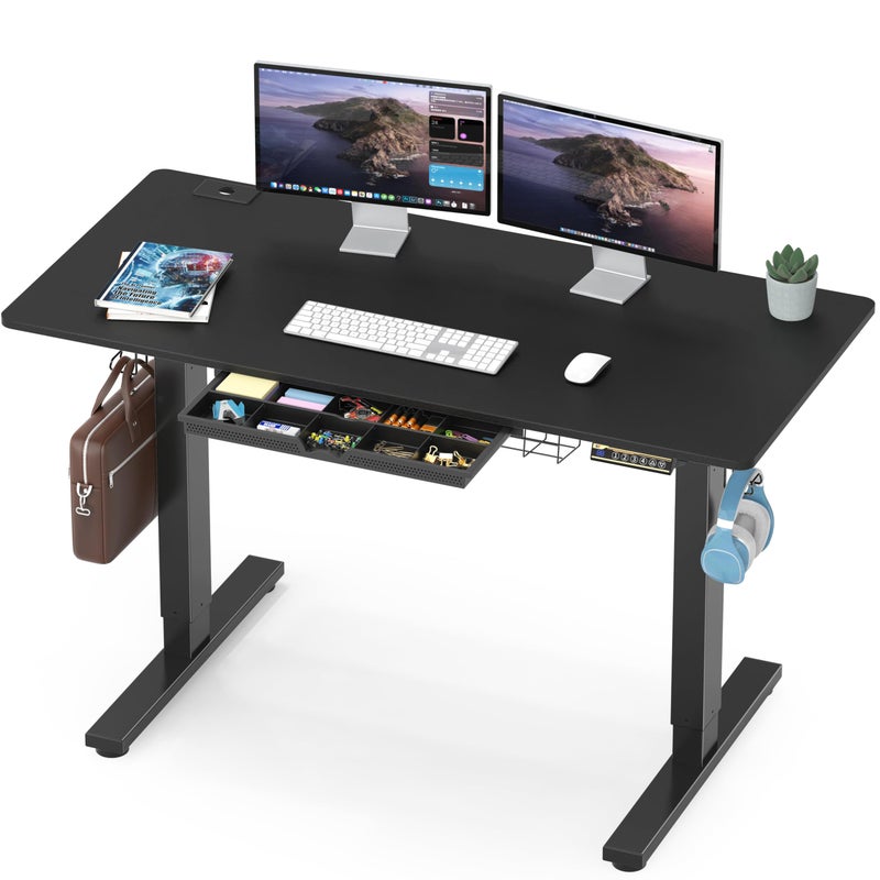 SHW 48Inch Electric Height Adjustable Standing Desk with Memory Preset and Cable Management Tray Black