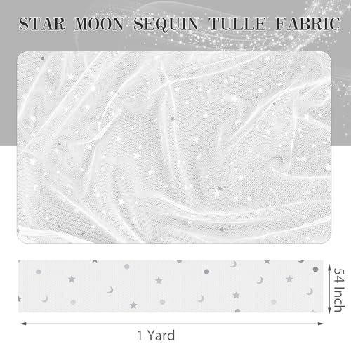 Homiest Glitter Tulle Fabric Rolls with Star Moon Sequin, 1 Yard x 54" Wide Rolls, White Tulle for Tutu Skirt Bridal Veil & Decorations - Image 5