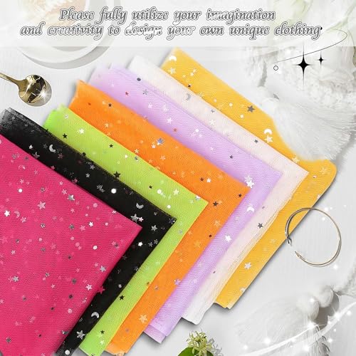 Homiest Glitter Tulle Fabric Rolls with Star Moon Sequin, 1 Yard x 54" Wide Rolls, White Tulle for Tutu Skirt Bridal Veil & Decorations - Image 3