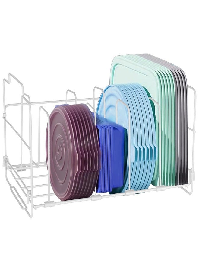 NIMBLOOM Food Container Lid Organizer Rack, Metal Container Lid Organizer with Adjustable Dividers, Kitchen Cabinet Organizer for Drawers, Cupboards, Pantry Shelves Storage, 13.8 x 8.3 x 7.1 in - Image 1