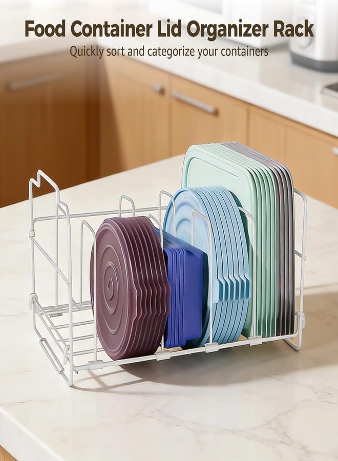 NIMBLOOM Food Container Lid Organizer Rack, Metal Container Lid Organizer with Adjustable Dividers, Kitchen Cabinet Organizer for Drawers, Cupboards, Pantry Shelves Storage, 13.8 x 8.3 x 7.1 in - Image 2