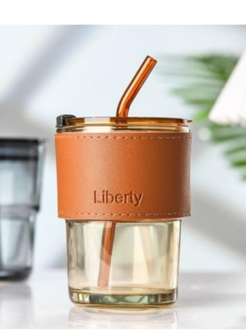 إيباسكت (2قطعة) من كوب زجاج  بكفر جلد شيك مزود بشاليموه زجاج 450 ملي، شفاف - Image 2