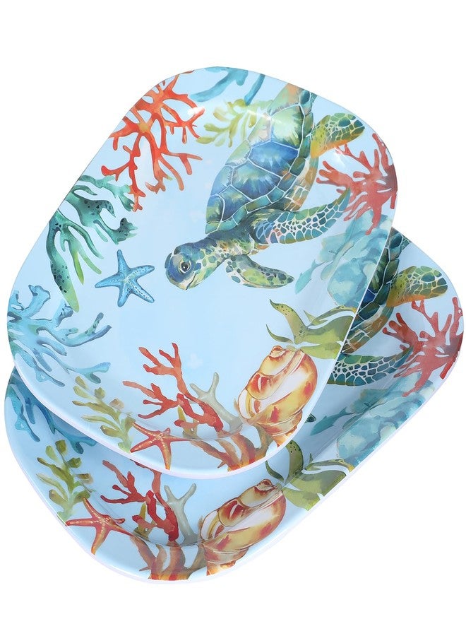 Gofunfun 2 Pack Extra Large 17.5 Inch Turtle Serving Trays – Reusable Melamine Platters for Parties, Snacks, Fruit & Cookies, Food Serving Dishes for Entertaining, Pantry & Kitchen Use Turtle - Image 1