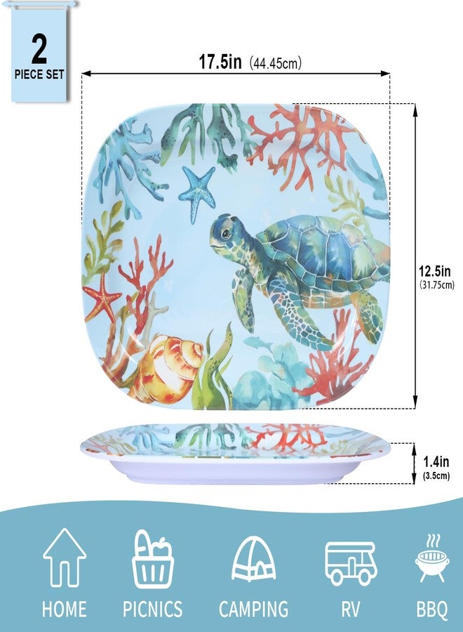 Gofunfun 2 Pack Extra Large 17.5 Inch Turtle Serving Trays – Reusable Melamine Platters for Parties, Snacks, Fruit & Cookies, Food Serving Dishes for Entertaining, Pantry & Kitchen Use Turtle - Image 2