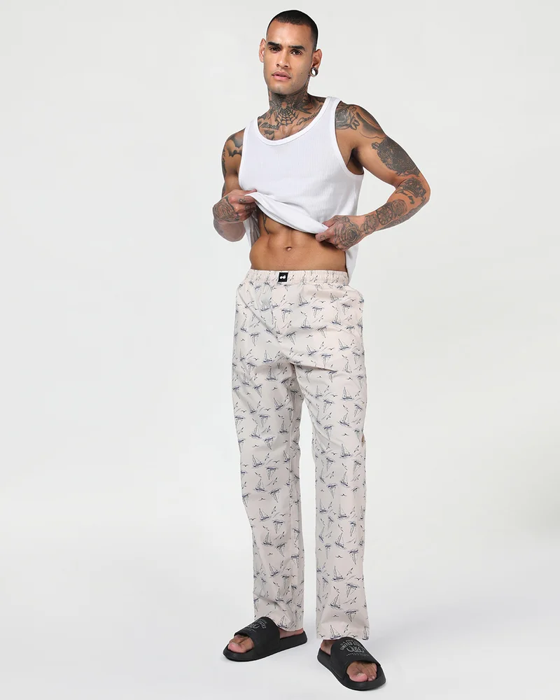 bewakoof  Men's Beige All Over Printed Pyjamas for Men | Best Price UAE