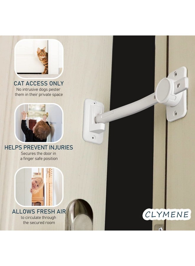 CLYMENE Cat Door Latch & Stopper, Adjustable Child Proof Door Lock and Pinch Guard, Let's Cats in and Keeps Dogs Out of Litter & Food, No Need for Pet Gates or Interior Cat Door (White) - Image 2